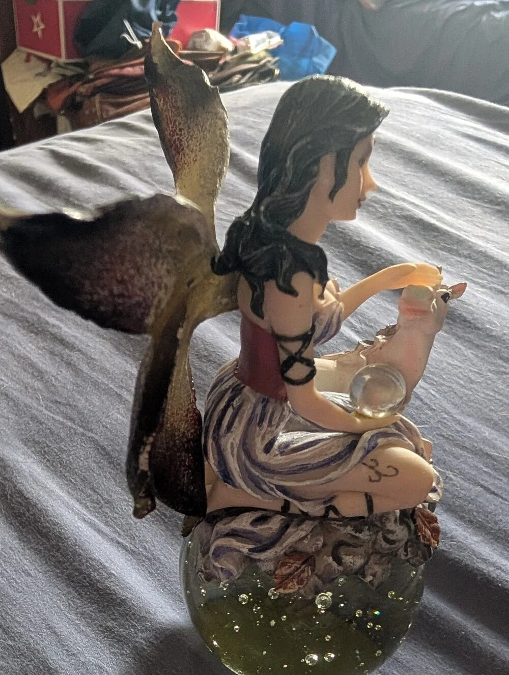 Enchanted Fairy & Baby Unicorn Figurine on Crystal Orb Base
